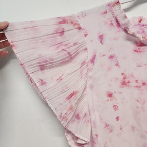 Nine West Pleated Ruffle Sleeve Blouse Size L Pink Chiffon Wearable Art Career - Picture 7 of 15